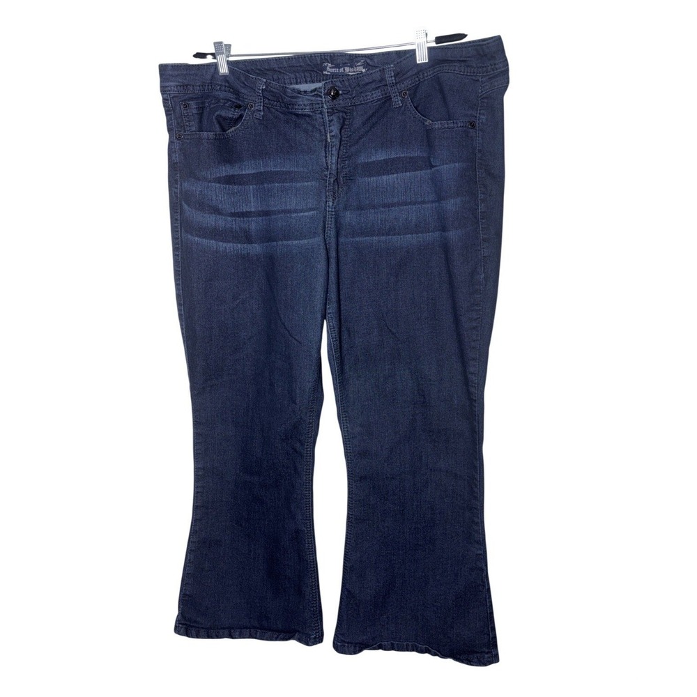 Source of Wisdom Dark Wash Cropped Flare Jeans Blue Stretch Denim Womens Plus 26